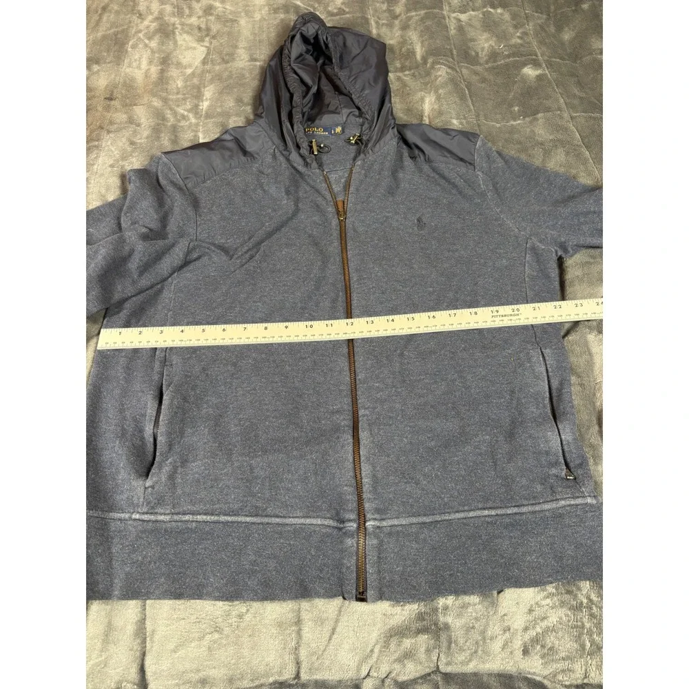 Polo Ralph Lauren Men Blue Full Zip Hoodie Jacket L‎ Lightweight Nylon Blend